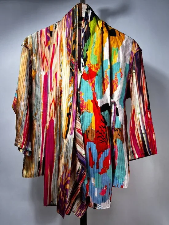 ETRO 100% Silk Multicolor Abstract Striped Wrap Blouse with Scarf/Tie Sz 8 LNWOT - Picture 2 of 10